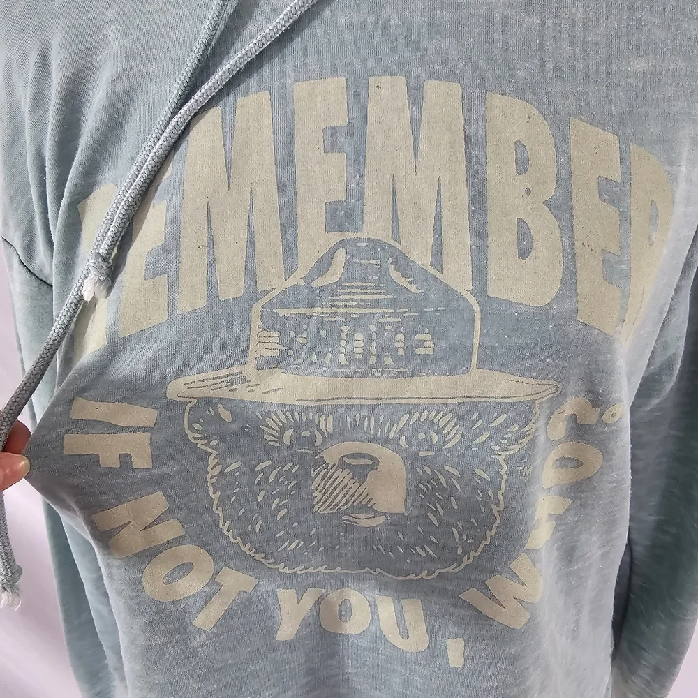 Smokey The Bear Faded Sea Foam Teal Graphic Hoodie - Picture 3 of 5